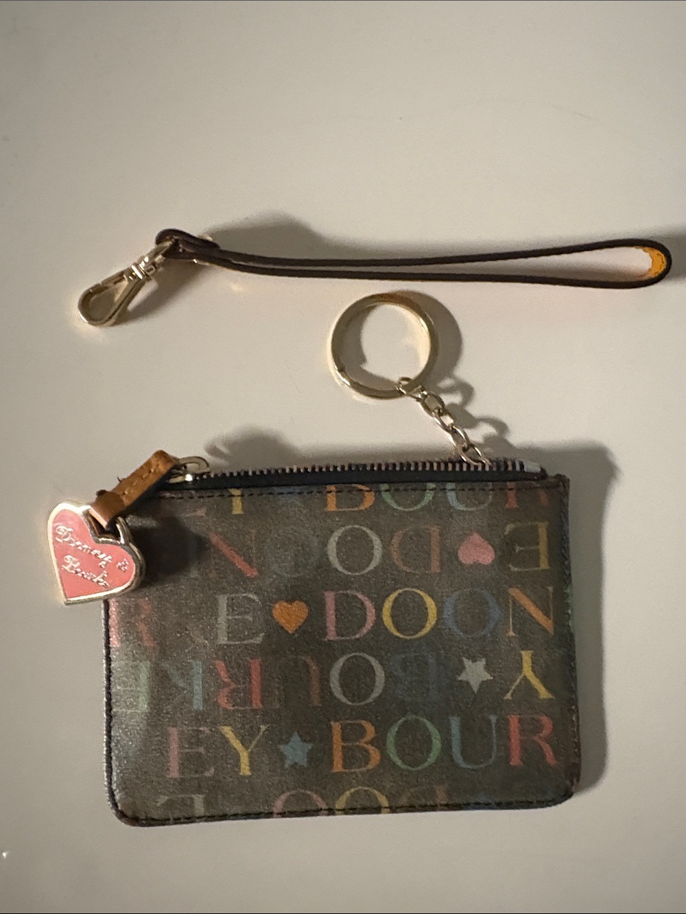 Dooney & Bourke Multicolor Logo Key Pouch with Heart Charm